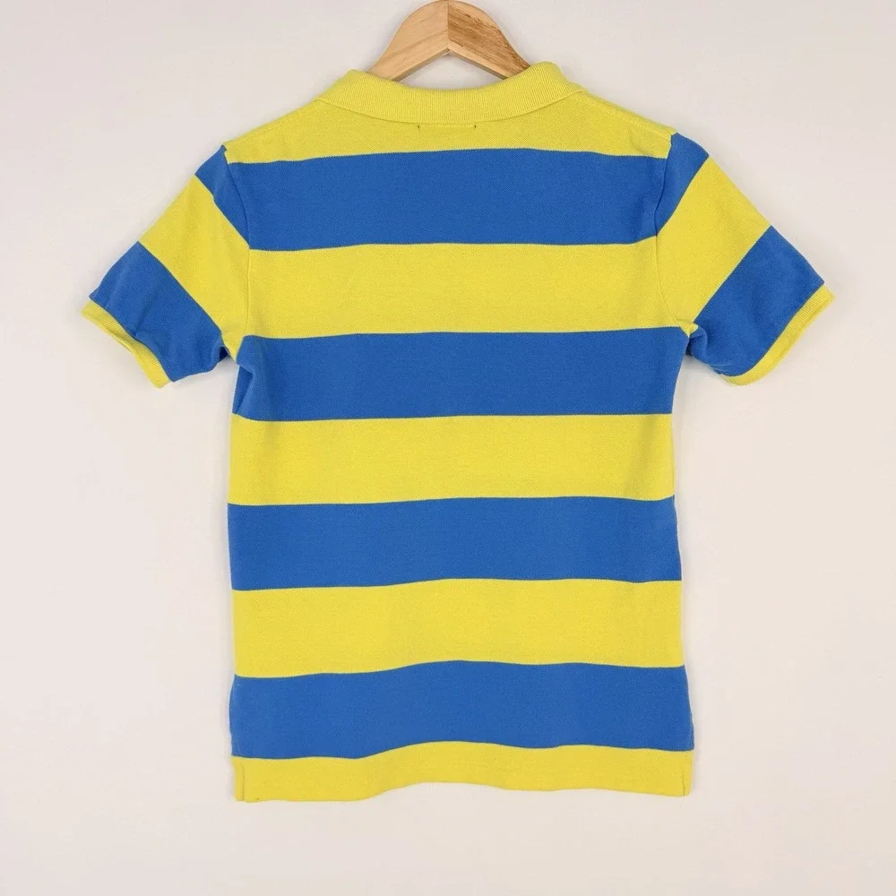 Ralph Lauren Youth Yellow Blue Striped Short Sleeve Rugby Polo Shirt SZ- M 10/12